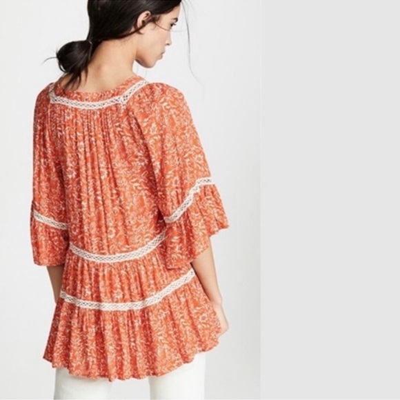 Free People Orange Floral Blouse NWT - Picture 2 of 14